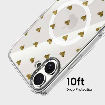 MagSafe iPhone 16 Gold Hearts Clear Case