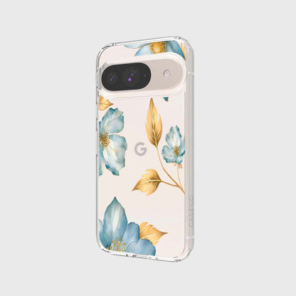 Google Pixel 9 Blue Wildflower Clear Case