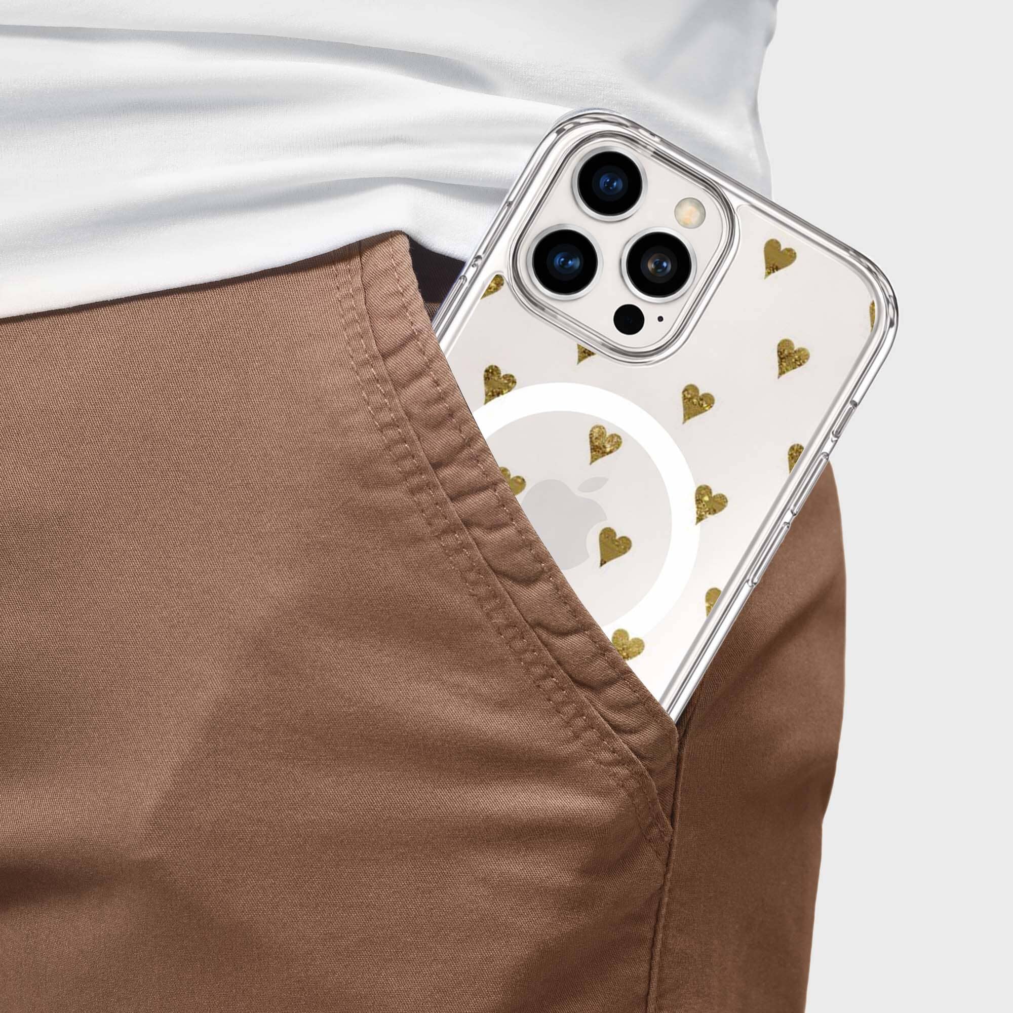 MagSafe iPhone 16 Pro Max Gold Hearts Clear Case