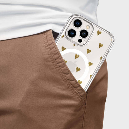 MagSafe iPhone 16 Pro Max Gold Hearts Clear Case