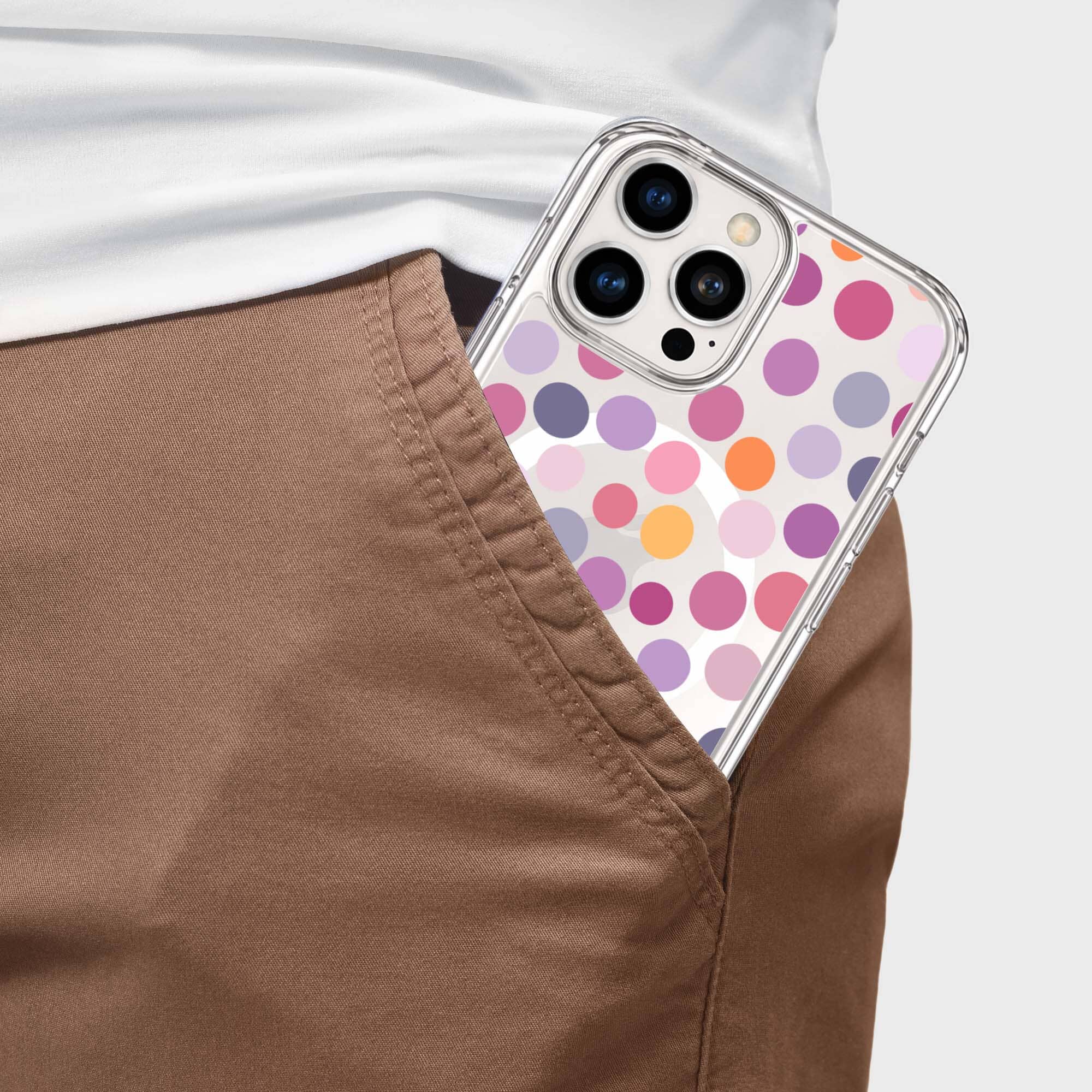 MagSafe iPhone 16 Pro Max Purple Polka Dots Clear Case