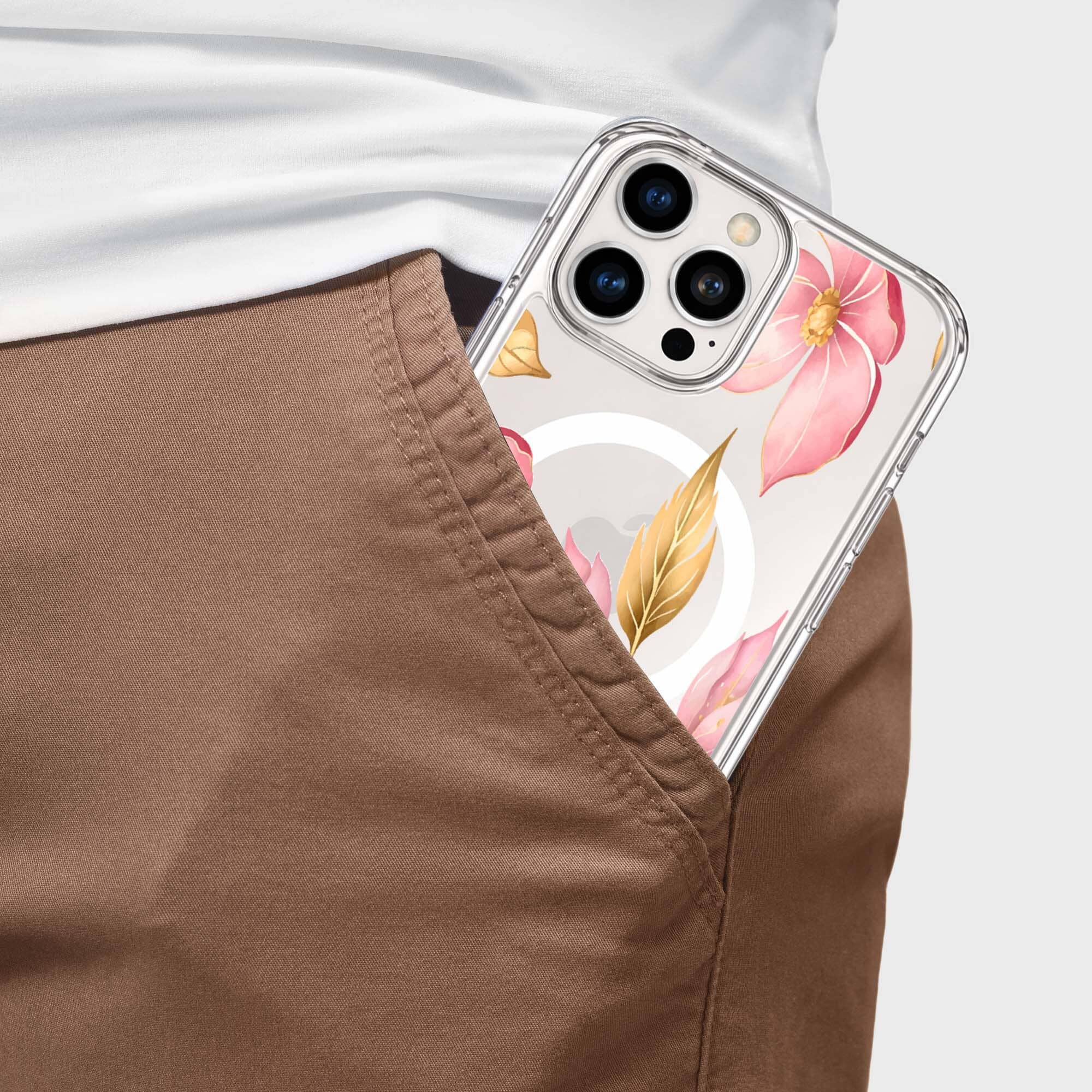 MagSafe iPhone 16 Pro Max Pink Wildflower Clear Case