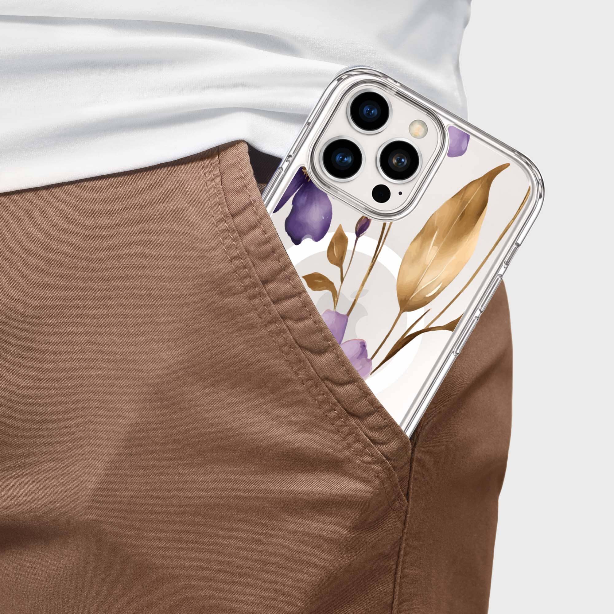 MagSafe iPhone 16 Pro Purple Wildflower Clear Case