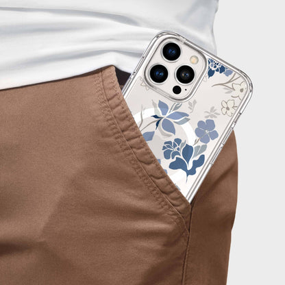 MagSafe iPhone 16 Pro Blue Pattern Clear Case