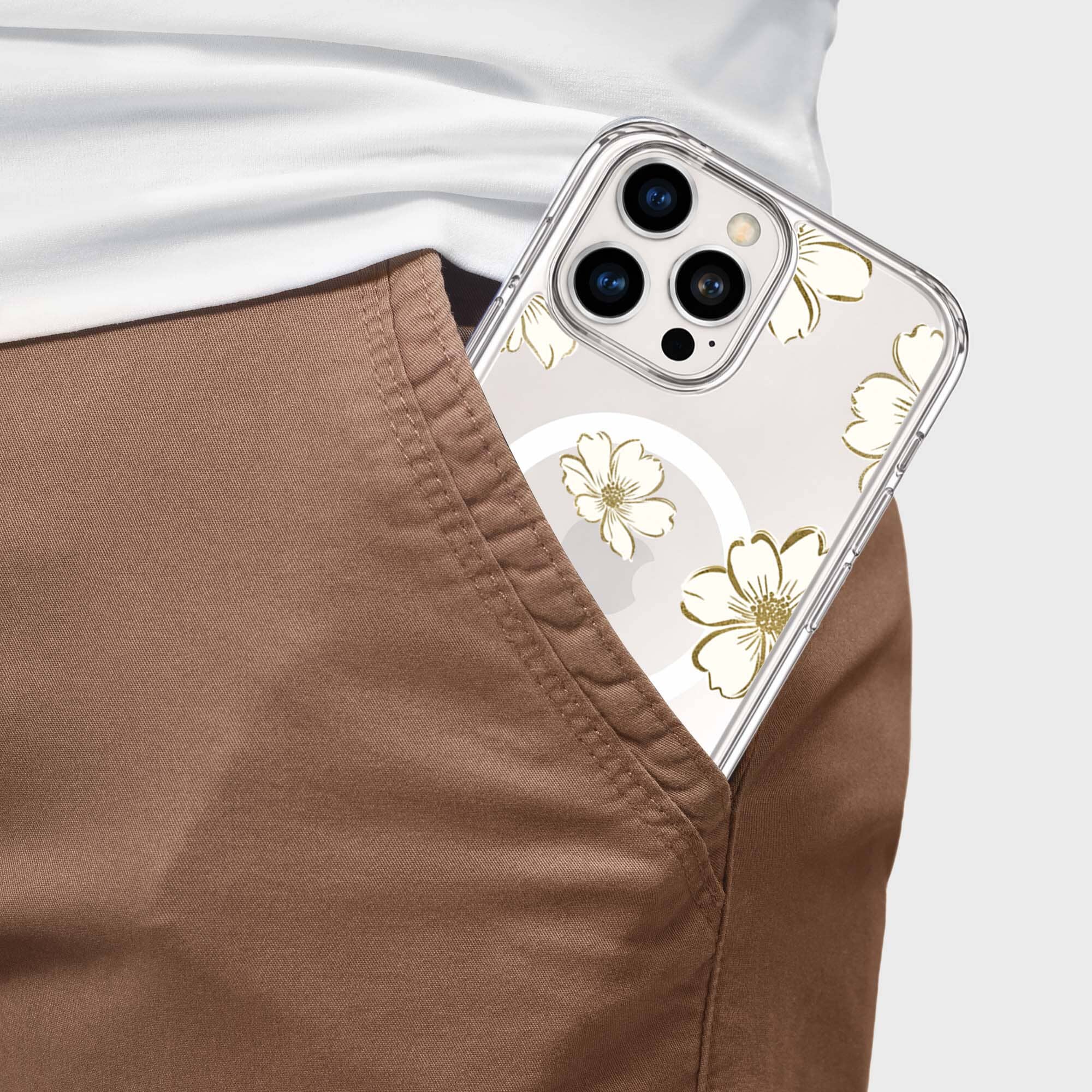 MagSafe iPhone 16 Pro Gold Pattern Clear Case