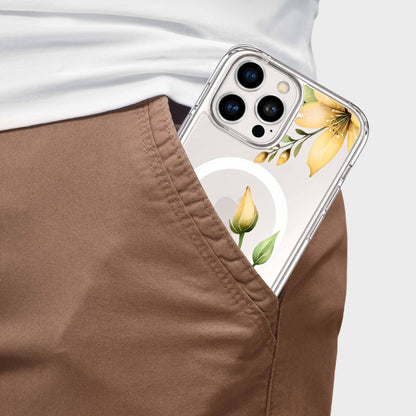 MagSafe iPhone 16 Pro Max Yellow Wildflower Clear Case