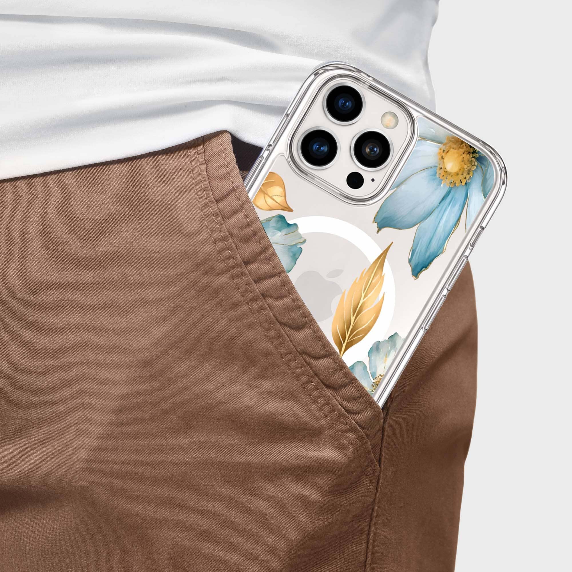 MagSafe iPhone 16 Pro Blue Wildflower Clear Case