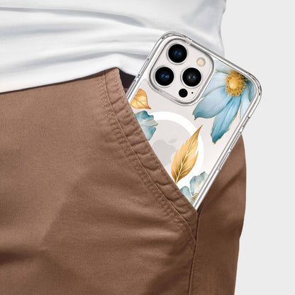 MagSafe iPhone 16 Pro Blue Wildflower Clear Case