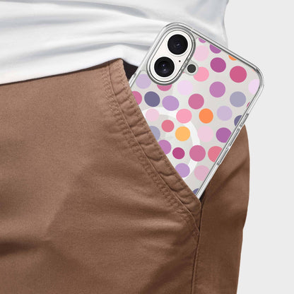 MagSafe iPhone 16 Purple Polka Dots Clear Case