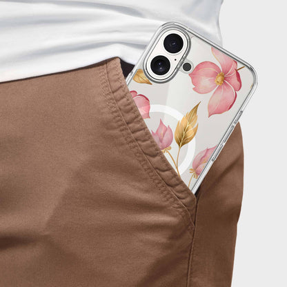 MagSafe iPhone 16 Pink Wildflower Clear Case