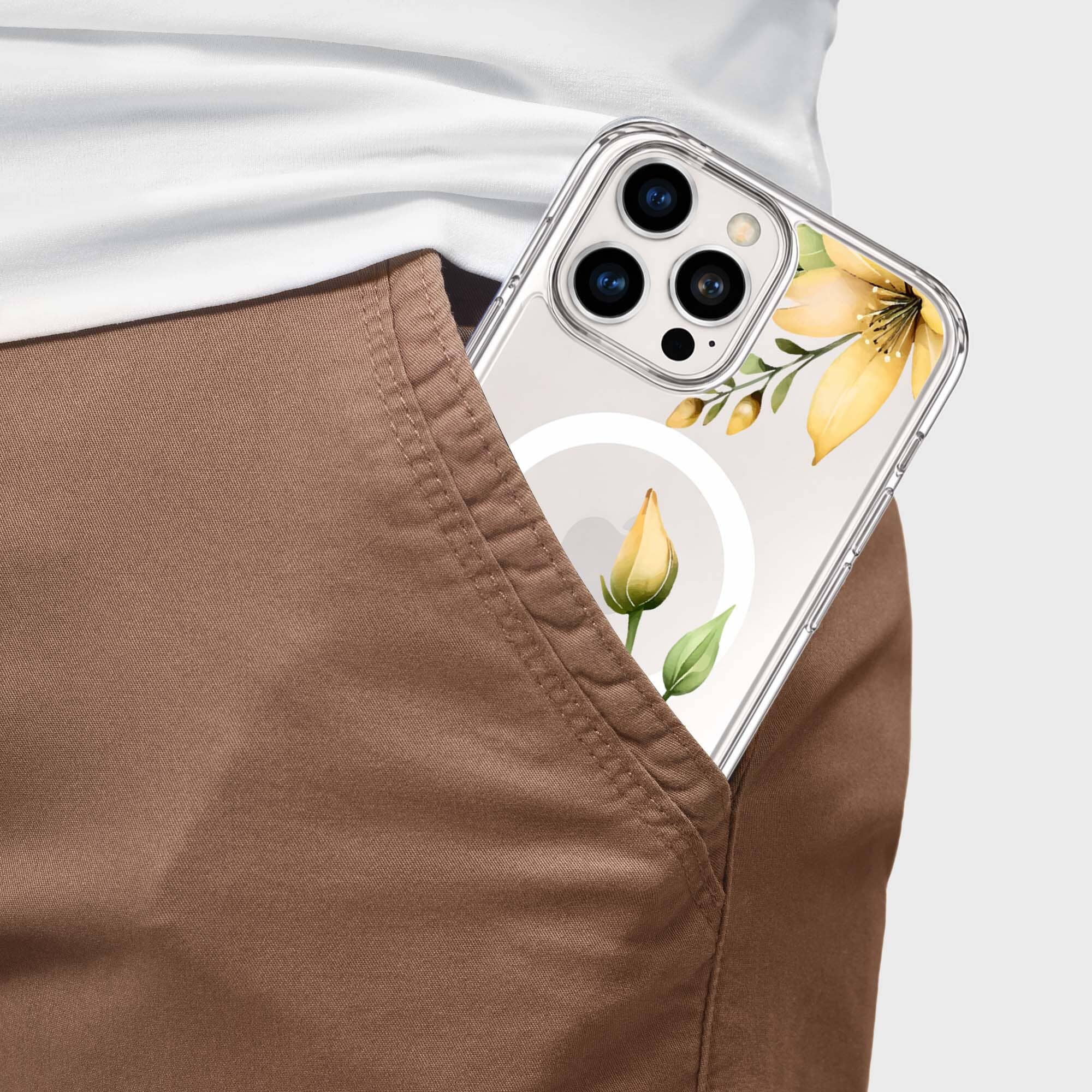MagSafe iPhone 16 Pro Yellow Wildflower Clear Case