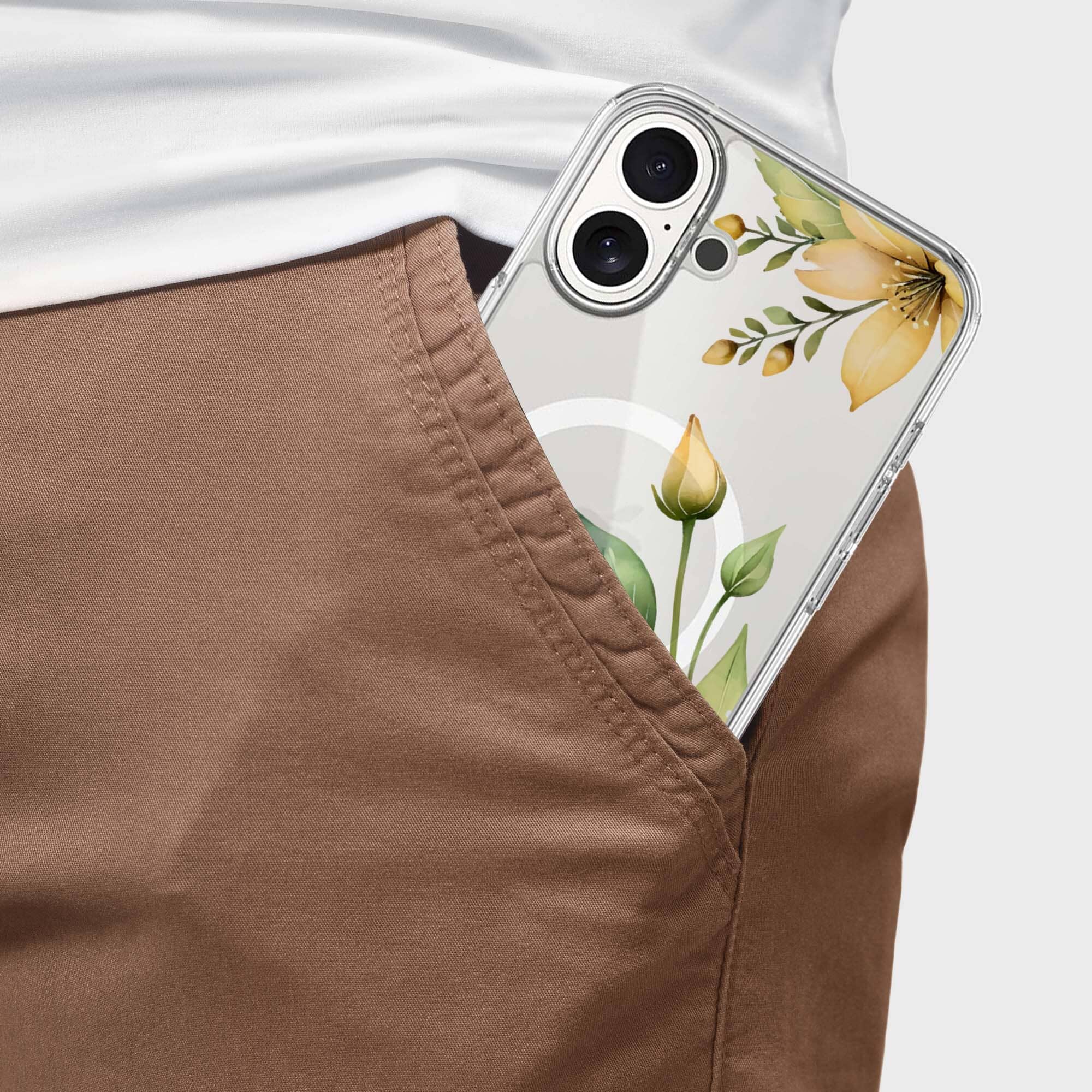 MagSafe iPhone 16 Yellow Wildflower Clear Case