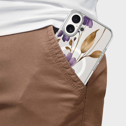 MagSafe iPhone 16 Purple Wildflower Clear Case