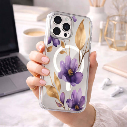 MagSafe iPhone 16 Pro Max Purple Wildflower Clear Case