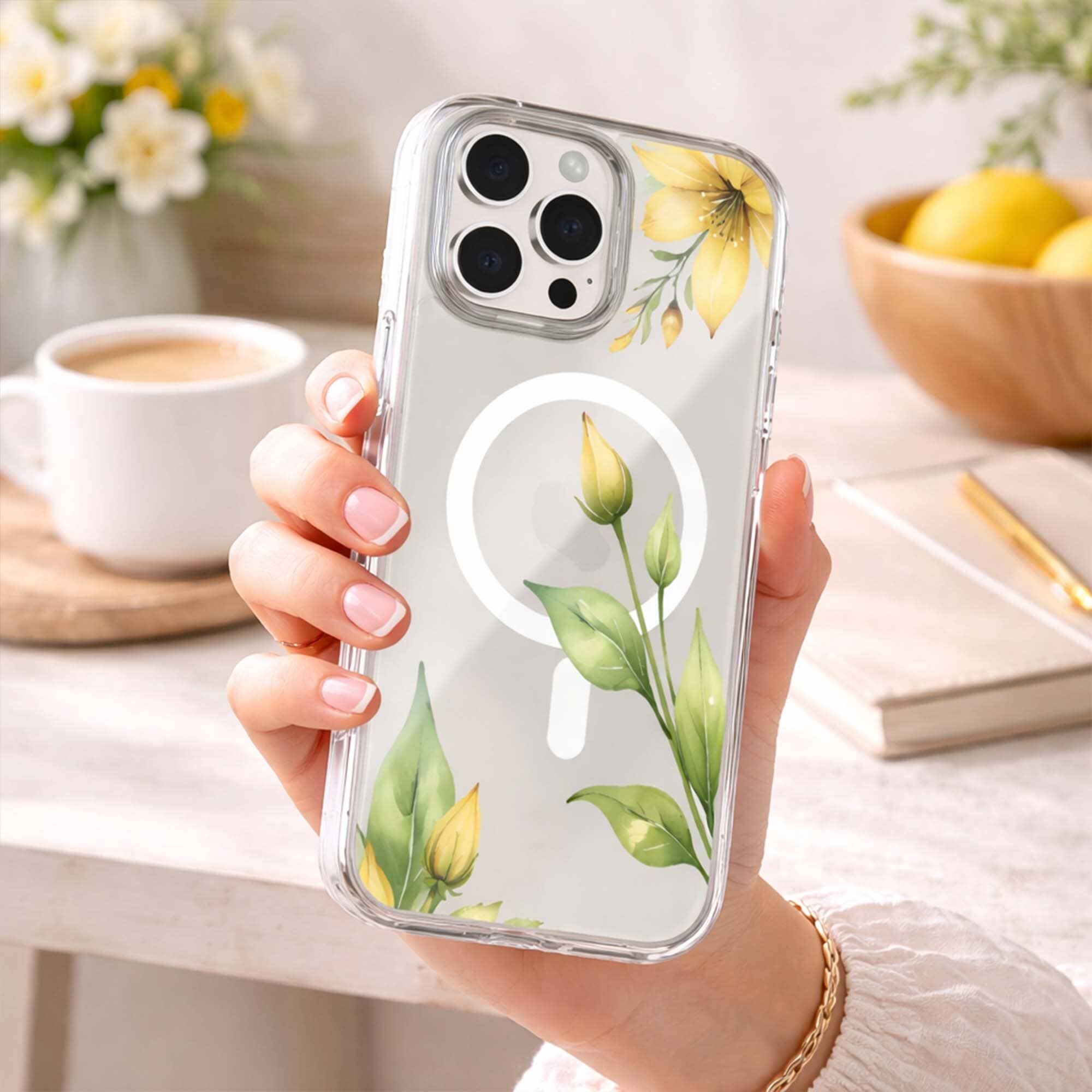 MagSafe iPhone 16 Pro Max Yellow Wildflower Clear Case