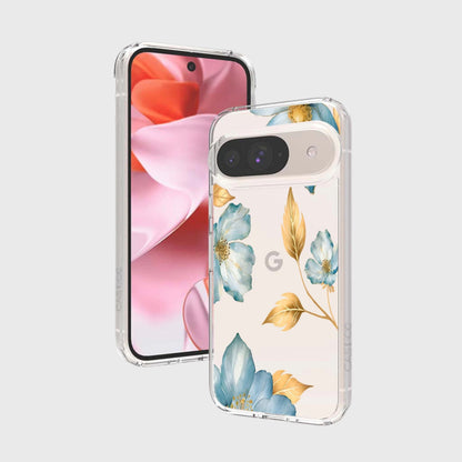 Google Pixel 9 Blue Wildflower Clear Case