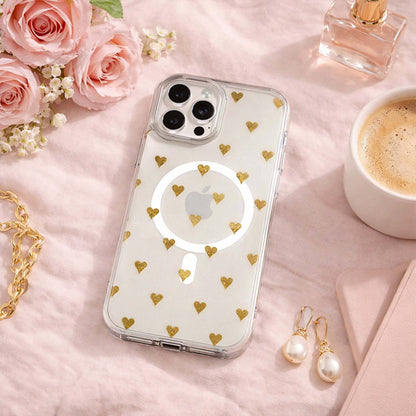 MagSafe iPhone 16 Pro Max Gold Hearts Clear Case