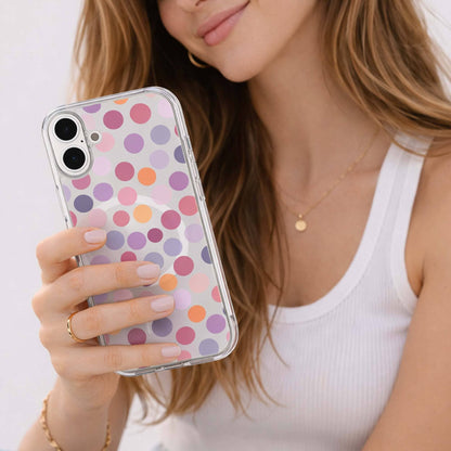 MagSafe iPhone 16 Purple Polka Dots Clear Case