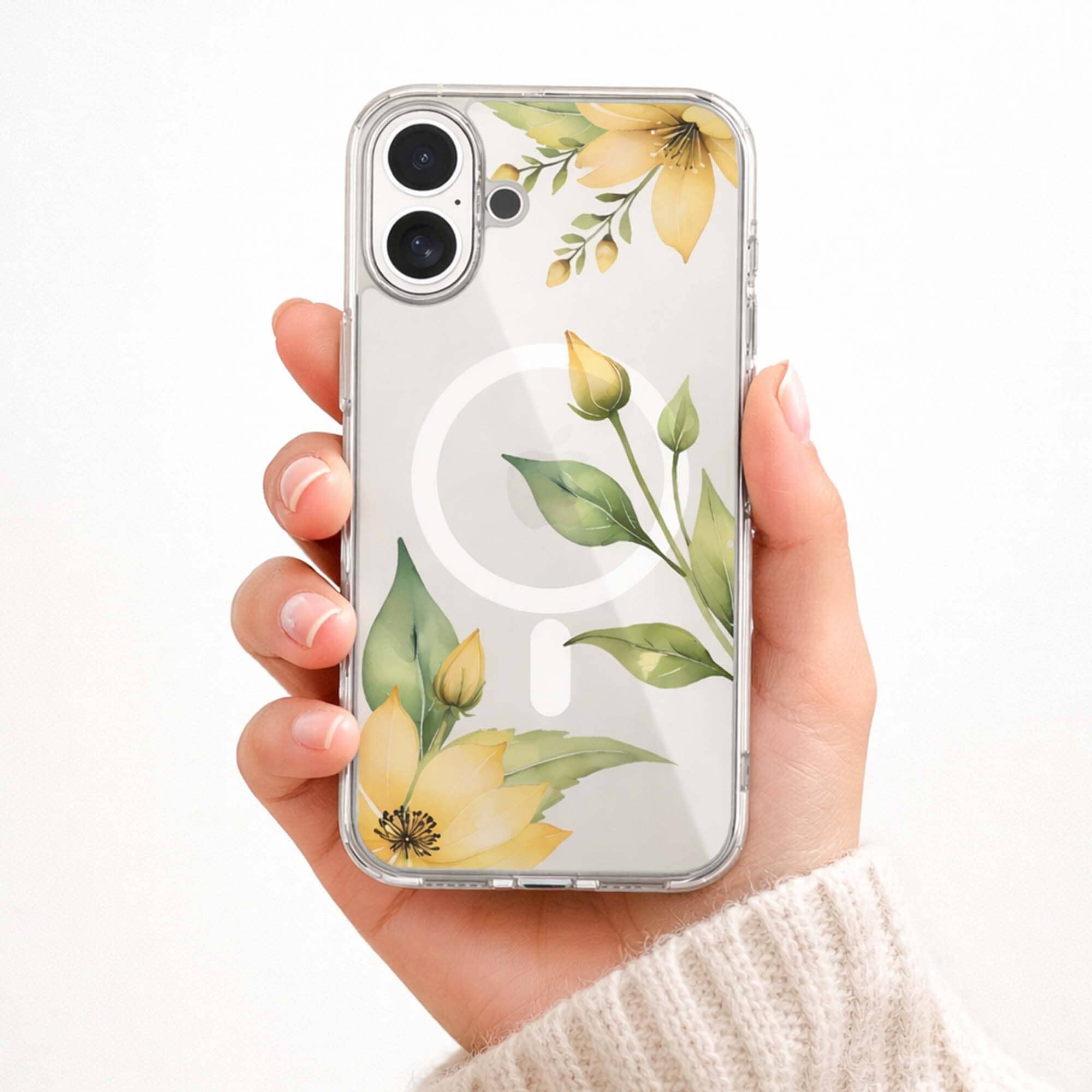 MagSafe iPhone 16 Yellow Wildflower Clear Case