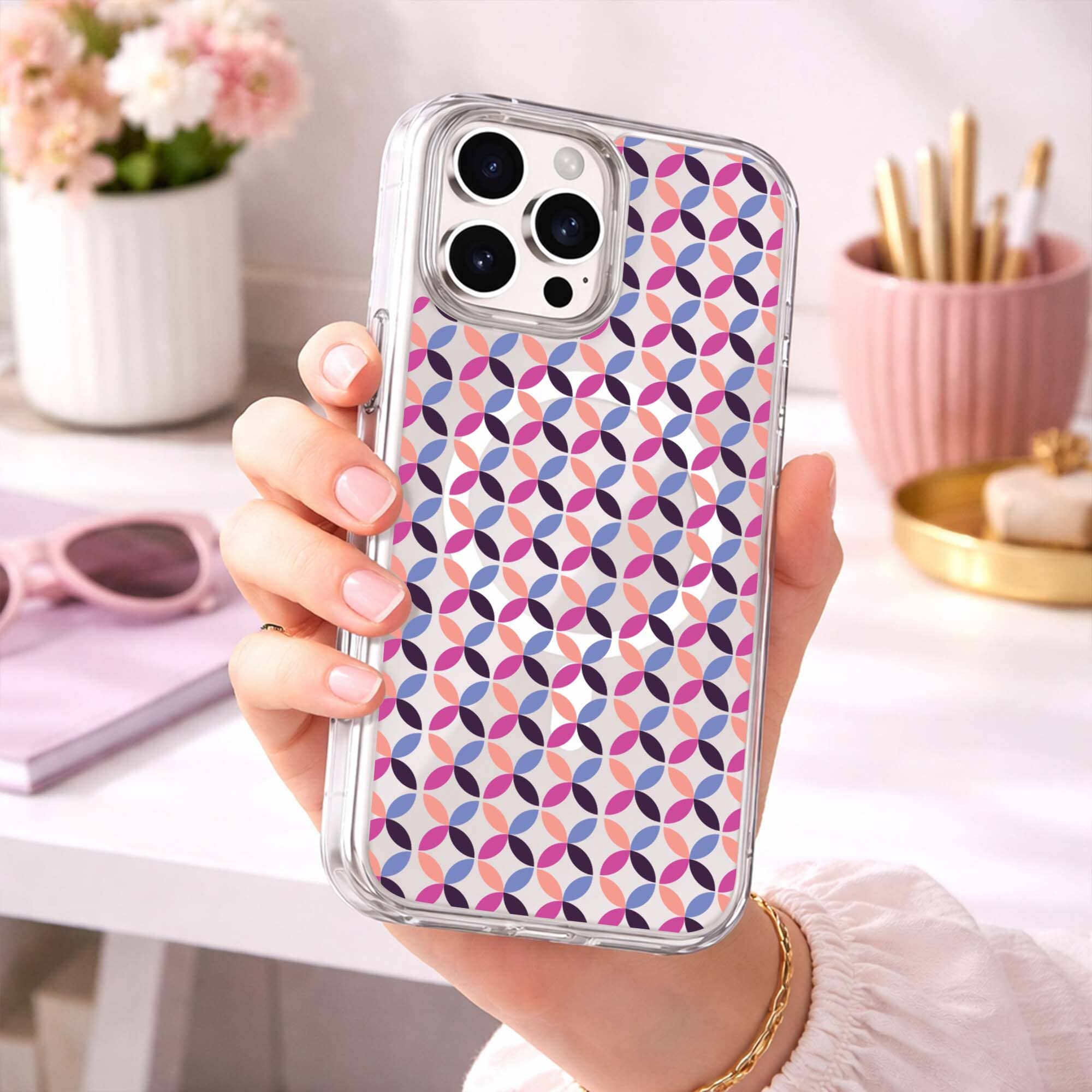 iPhone 16 Pro Clear Case - Pink Celestial Petal Design