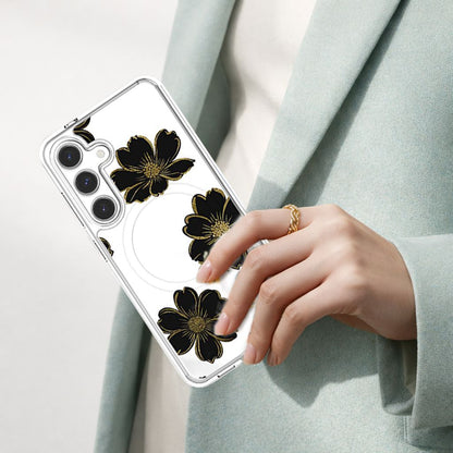 Samsung Galaxy S25 Black Flower Clear Case