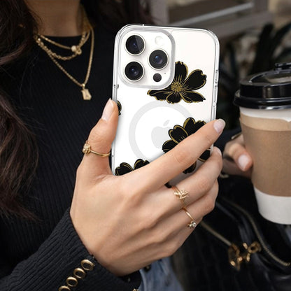 MagSafe iPhone 16 Pro Black Flower Clear Case