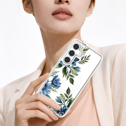 Samsung Galaxy S25 Blue Floral Clear Case