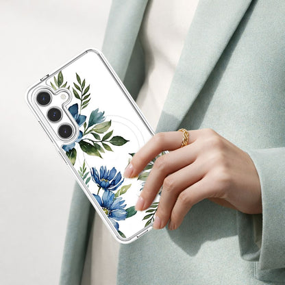 Samsung Galaxy S25 Blue Floral Clear Case