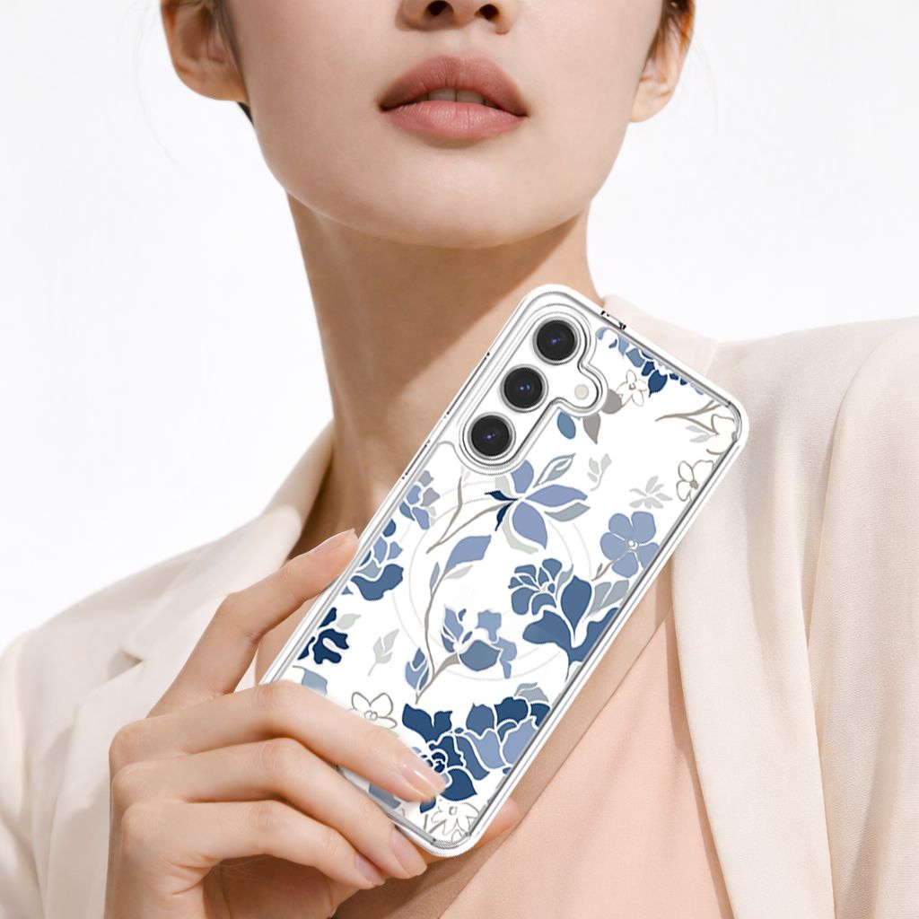 Samsung Galaxy S25 Blue Pattern Clear Case