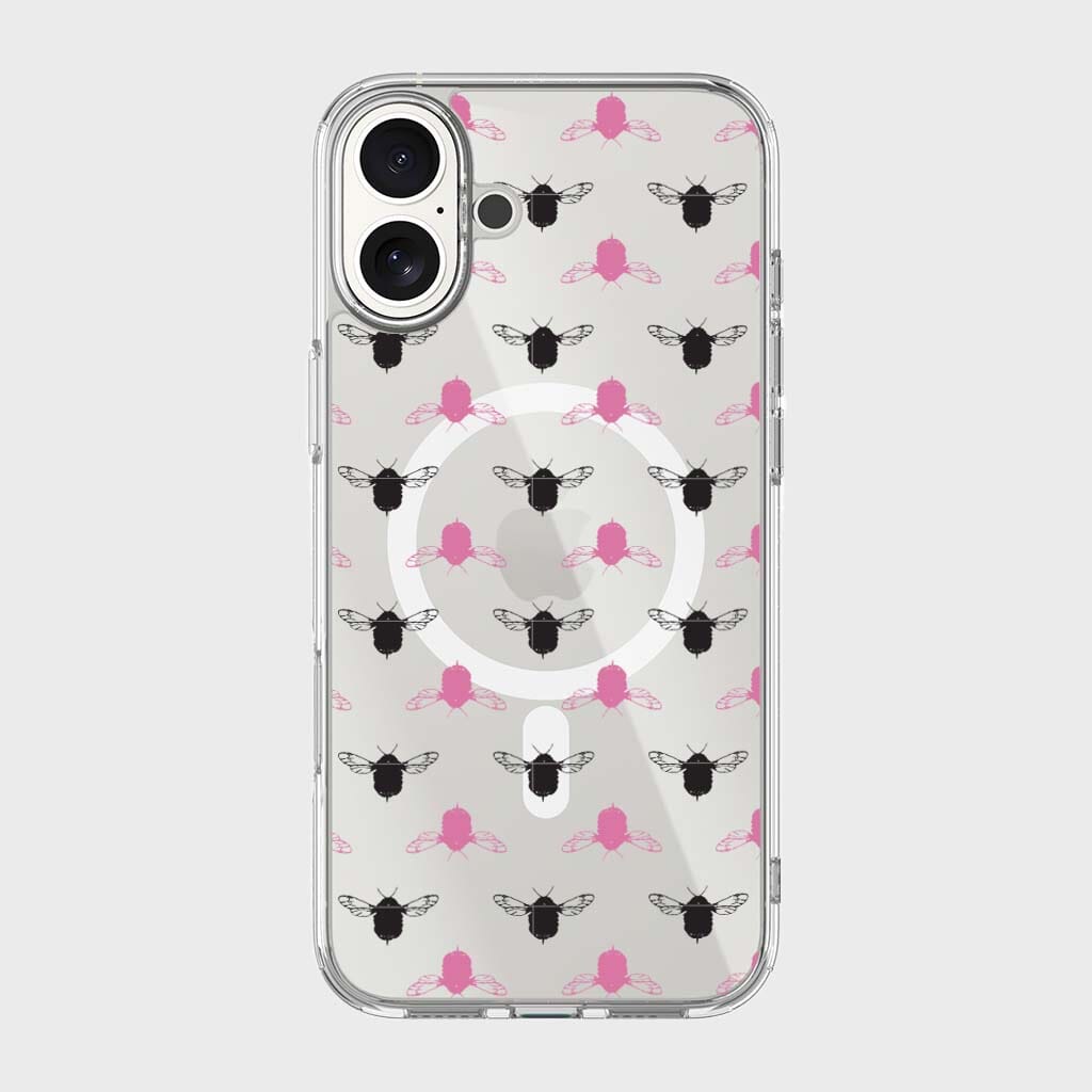 iPhone 16 Clear Case - Black and Pink Bumble Design