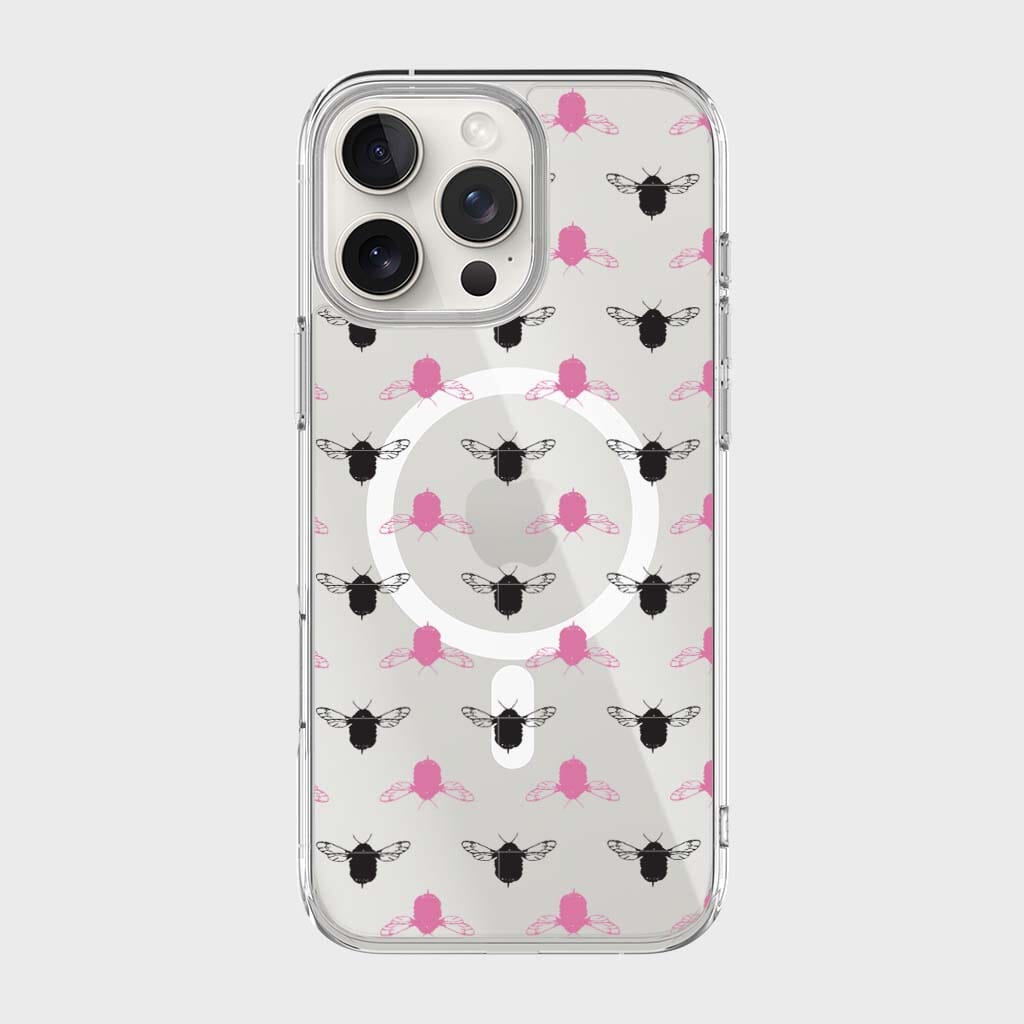 iPhone 16 Pro Max Clear Case - Black and Pink Bumble Design