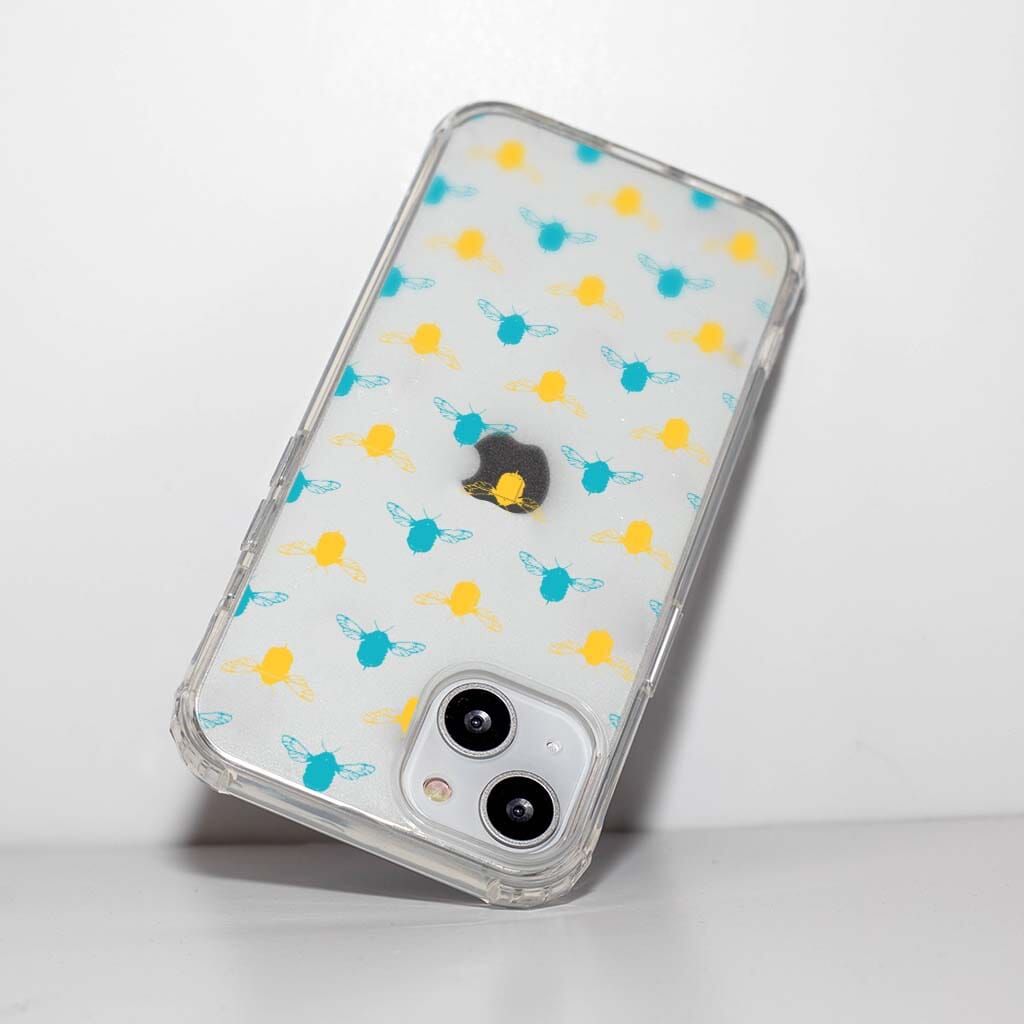 iPhone 13 Clear Case - Blue and Yellow Bumble Design