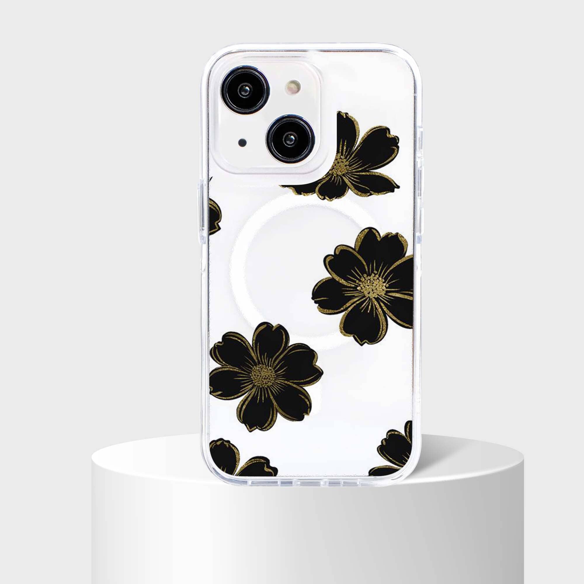MagSafe iPhone 16e Black Flower Clear Case
