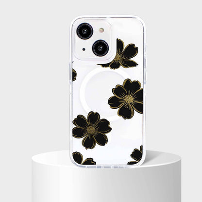 MagSafe iPhone 16e Black Flower Clear Case