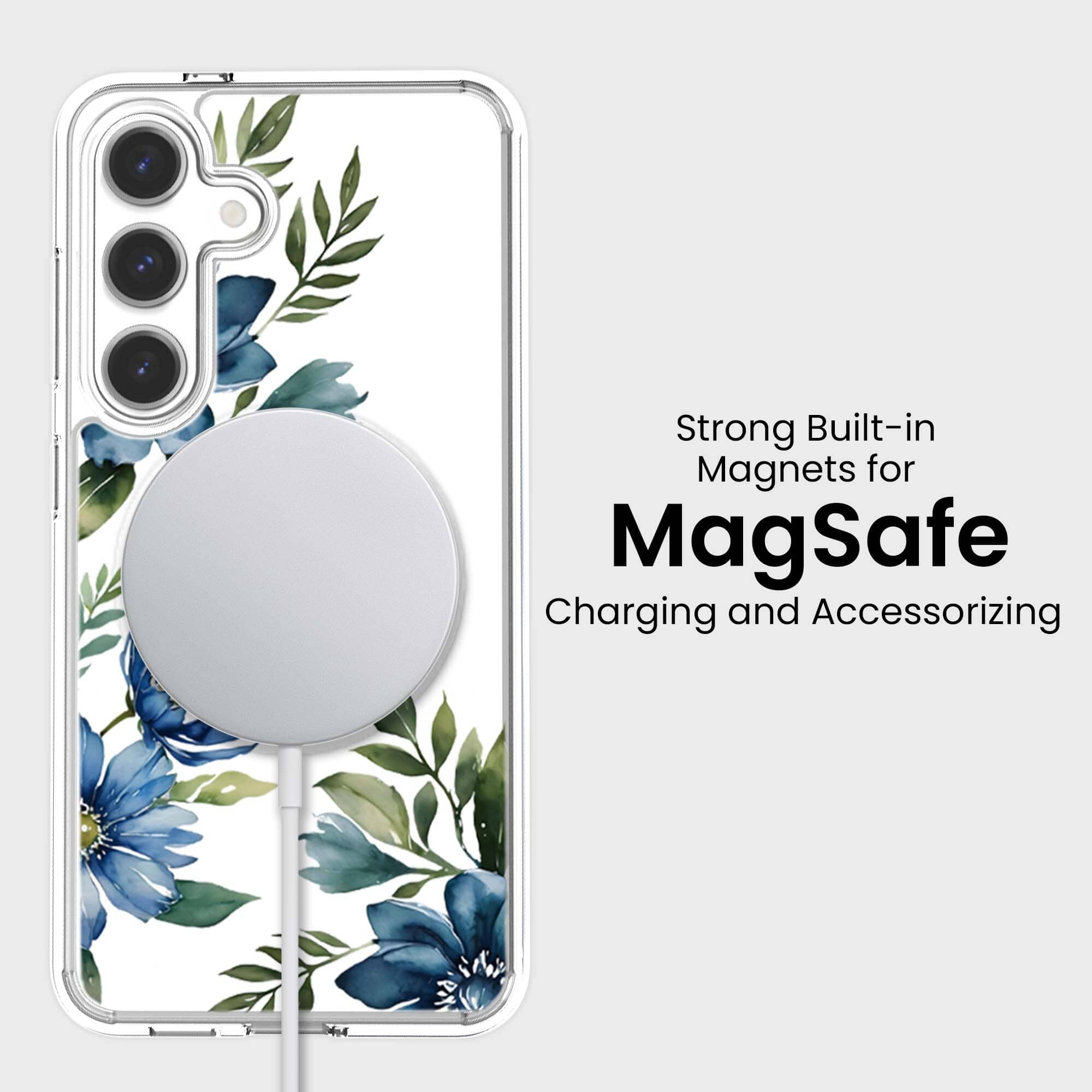Samsung Galaxy S25 Blue Floral Clear Case