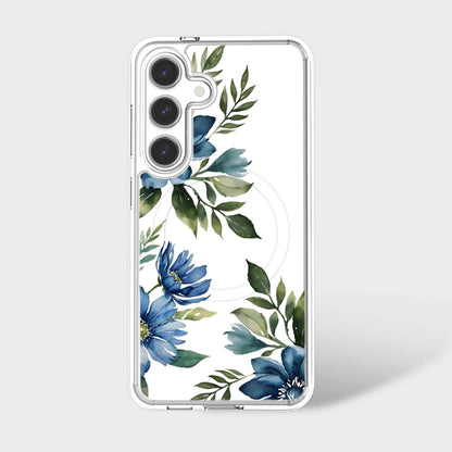 Samsung Galaxy S25 Blue Floral Clear Case