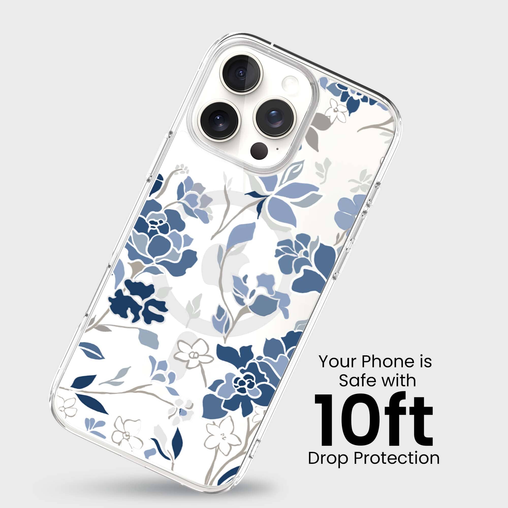 MagSafe iPhone 16 Pro Blue Pattern Clear Case