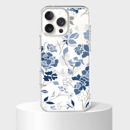 MagSafe iPhone 16 Pro Max Blue Pattern Clear Case