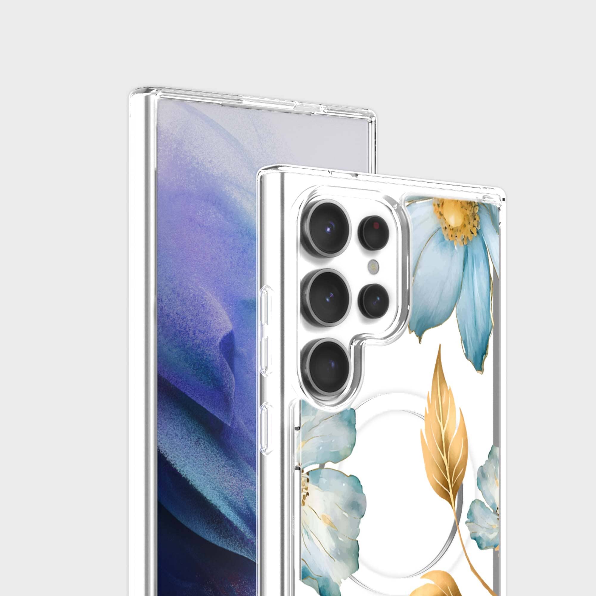 Samsung Galaxy S25 Ultra Blue Wildflower Clear Case