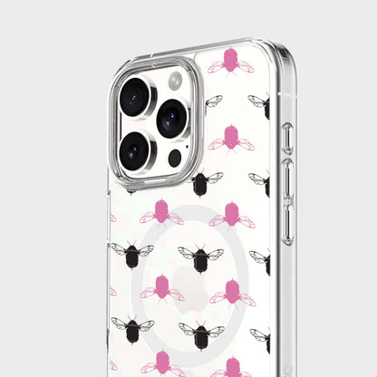 iPhone 16 Pro Clear Case - Black and Pink Bumble Design