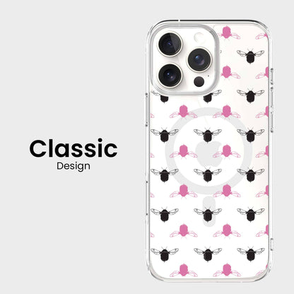 iPhone 16 Pro Clear Case - Black and Pink Bumble Design