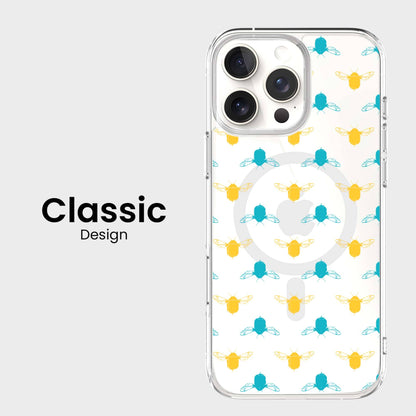 iPhone 16 Pro Max Clear Case - Blue and Yellow Bumble Design