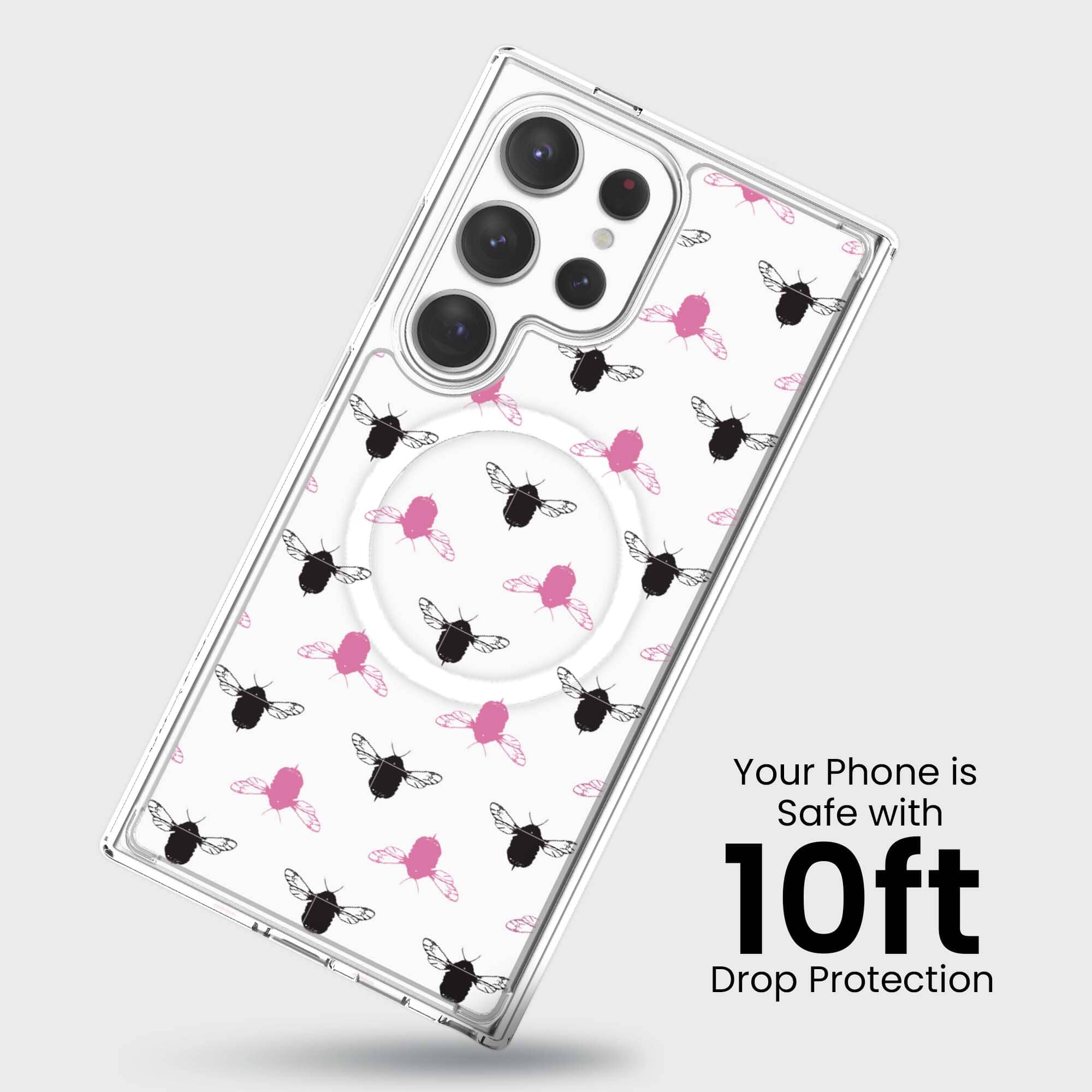 Samsung Galaxy S24 Ultra Clear Case - Black and Pink Bumble Design