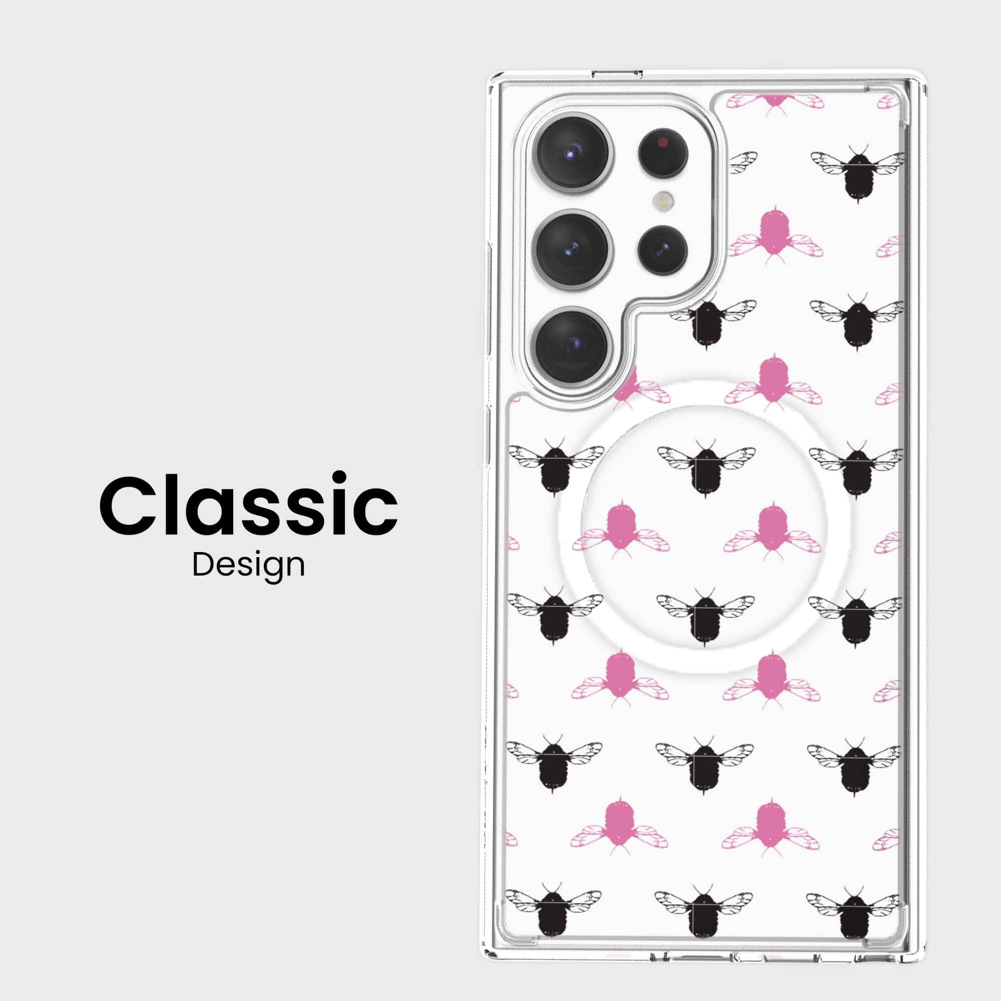 Samsung Galaxy S24 Ultra Clear Case - Black and Pink Bumble Design