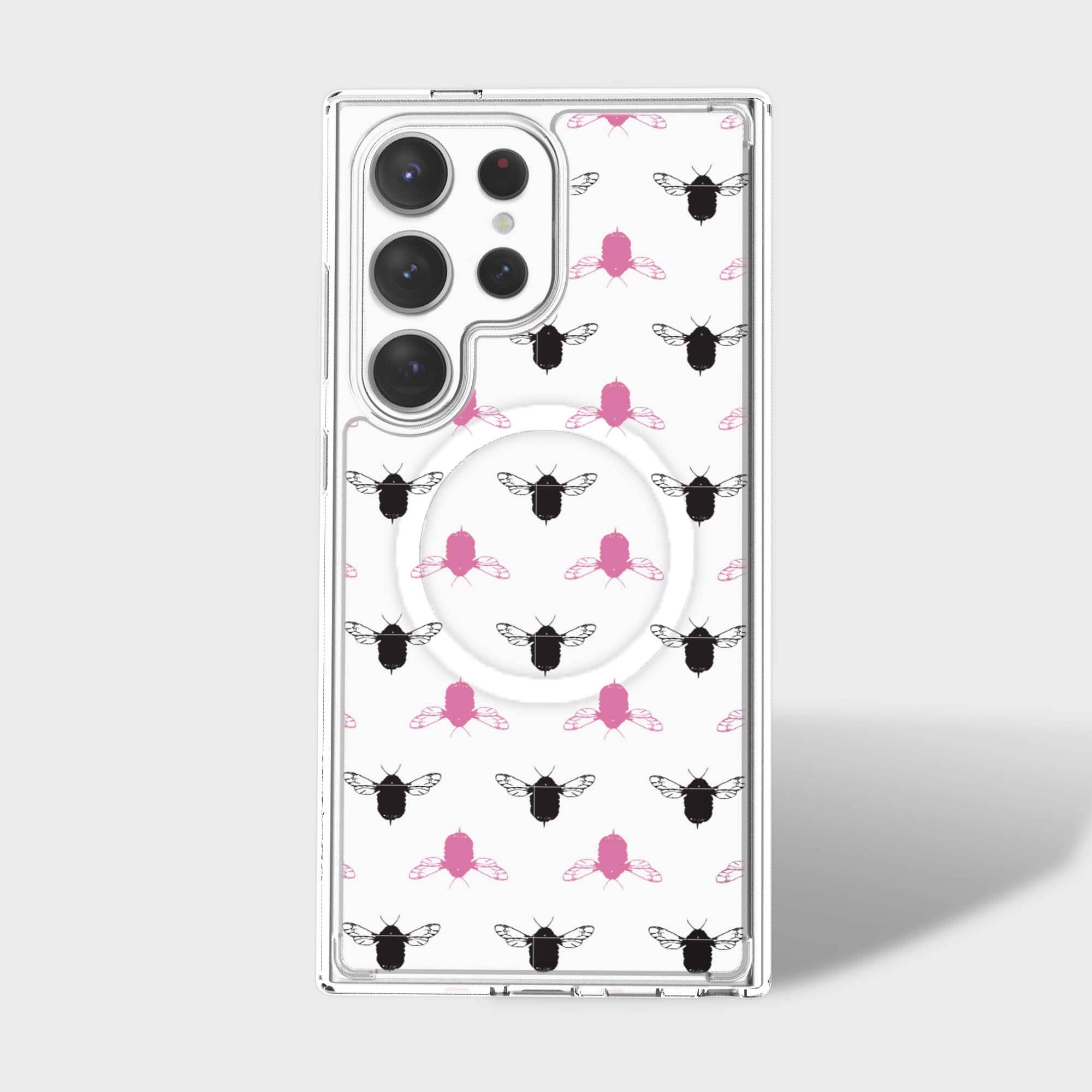 Samsung Galaxy S24 Ultra Clear Case - Black and Pink Bumble Design