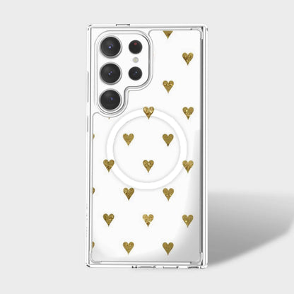 Samsung Galaxy S25 Ultra Gold Hearts Clear Case