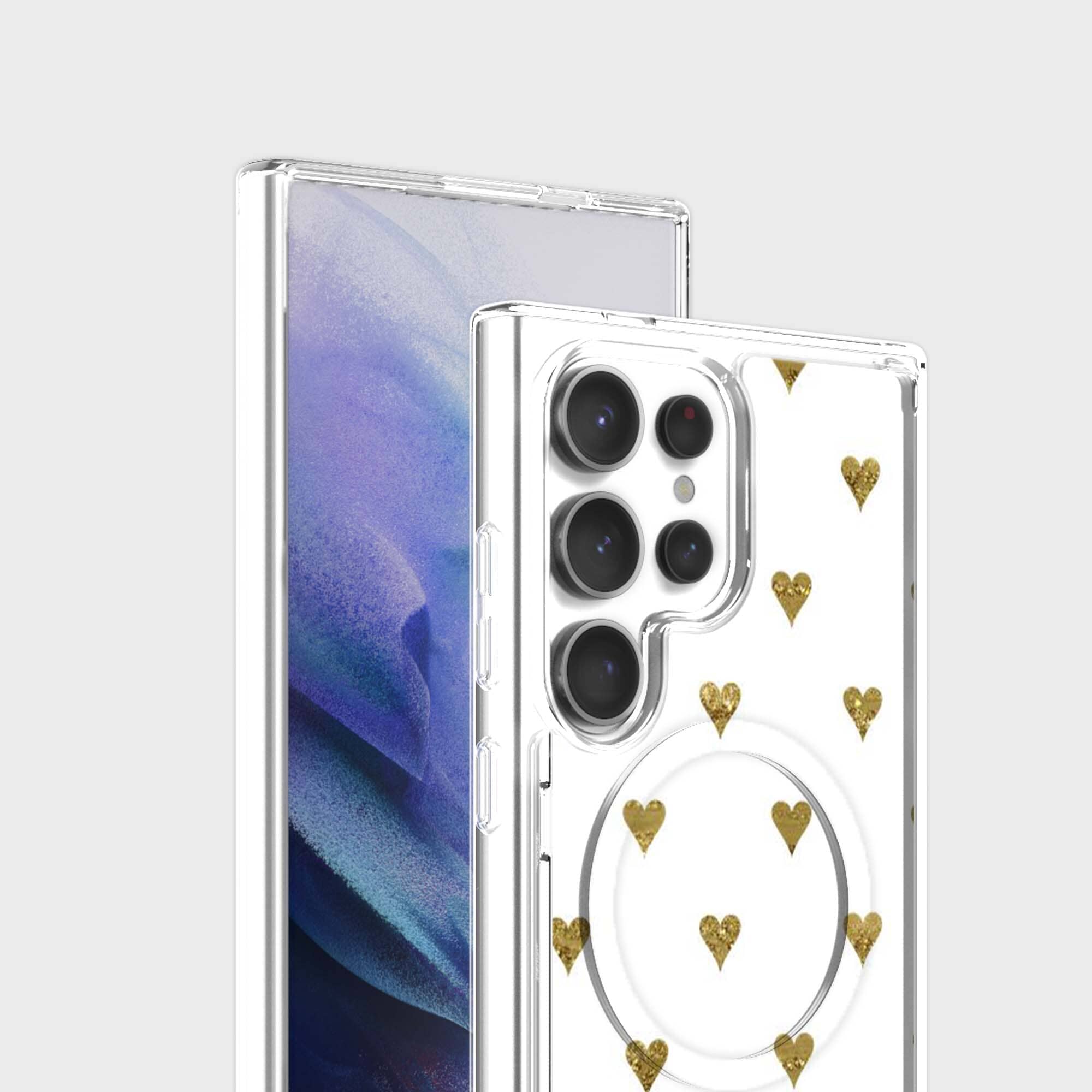 Samsung Galaxy S25 Ultra Gold Hearts Clear Case