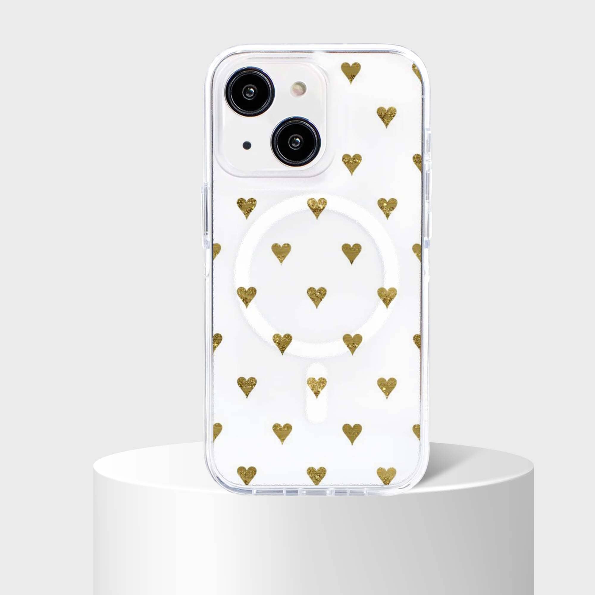 MagSafe iPhone 15 Gold Hearts Clear Case