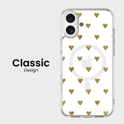 MagSafe iPhone 16 Gold Hearts Clear Case