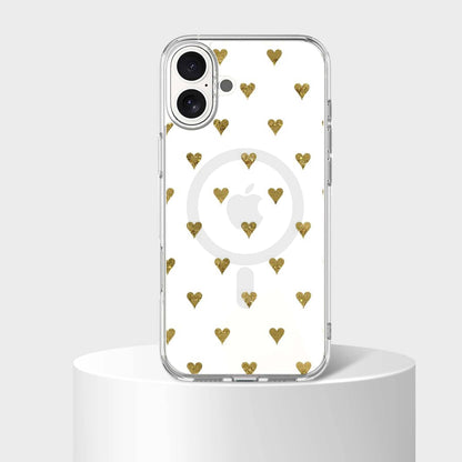 MagSafe iPhone 16 Gold Hearts Clear Case